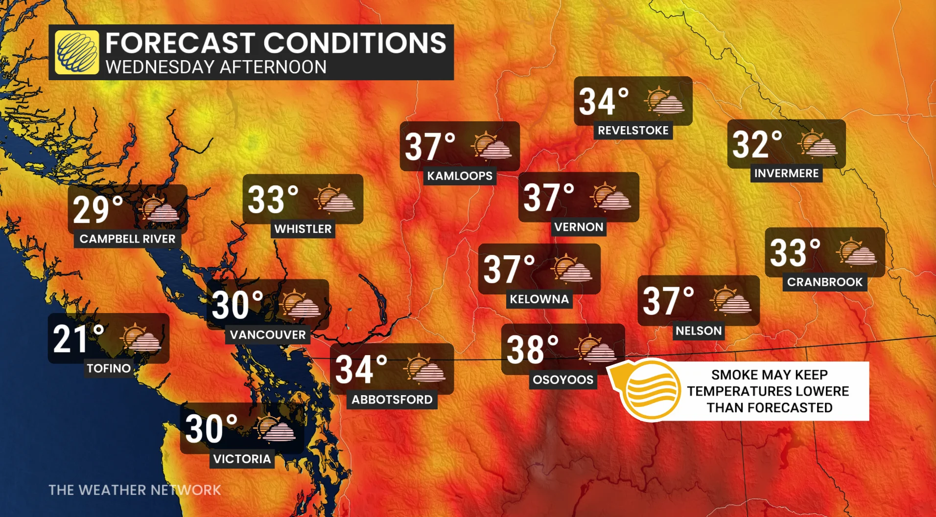 Baron - BC temperatures Wednesday - July 22