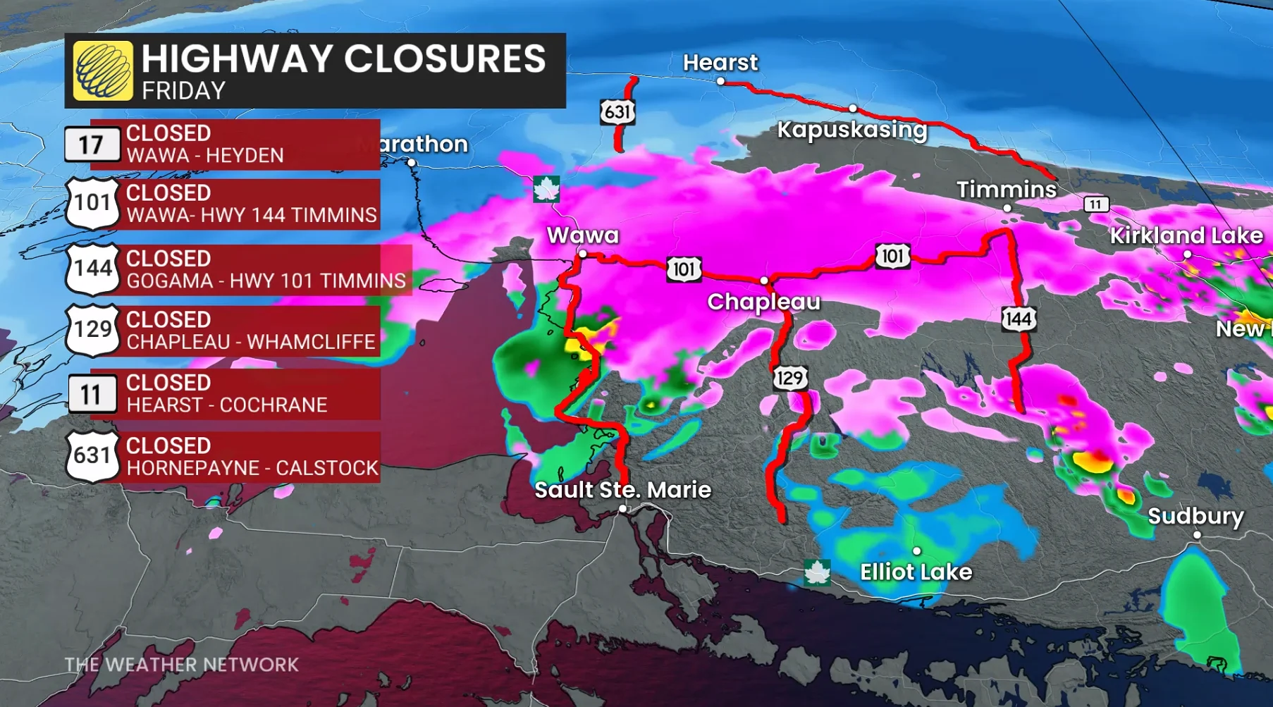 Northern Ontario Friday morning highway closures - April 3, 2026
