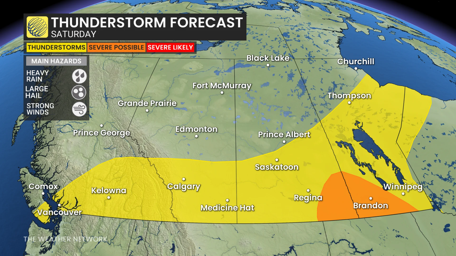 Prairies storm risk map Saturday
