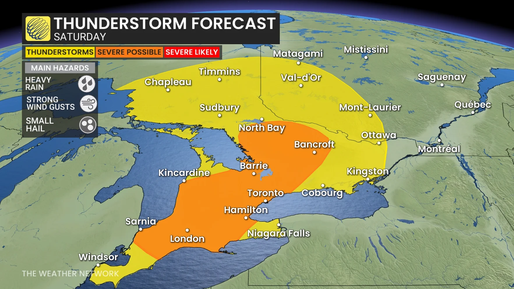Ontario thunderstorm forecast Saturday