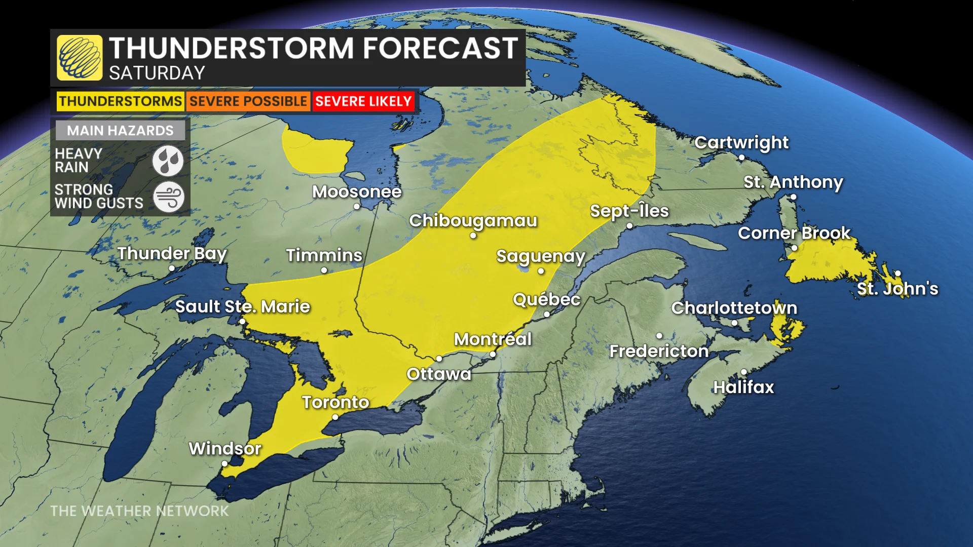 Ontario-Quebec storm risk map Saturday