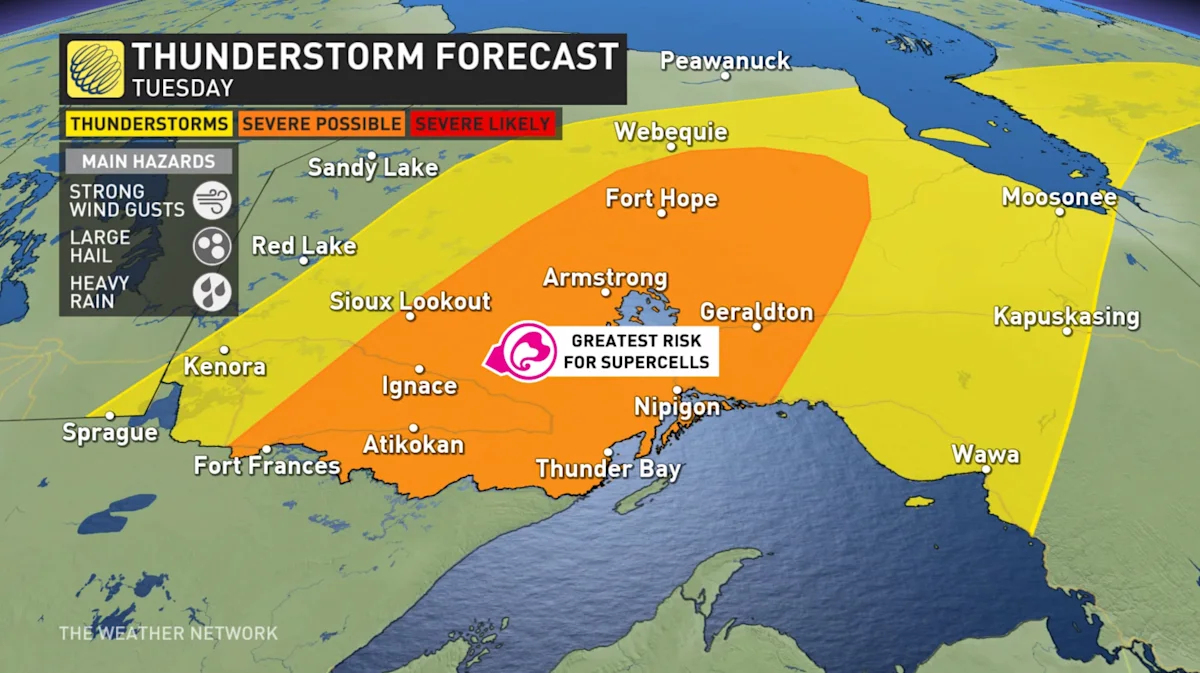 Heatbusting storms on tap across northern Ontario, eyes on tornado