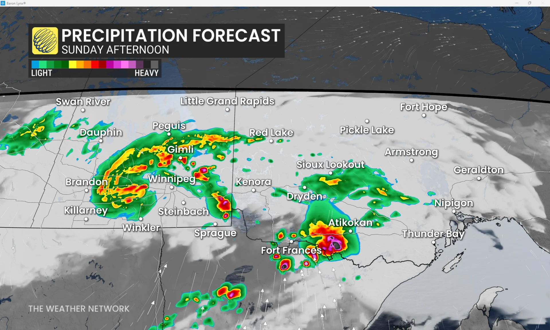 Barron - Afternoon Precipitation forecast for Manitoba and northwestern Ontario