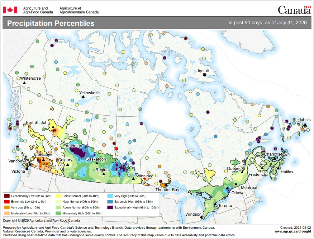 Canada Precipitation Percentiles August 2 2026