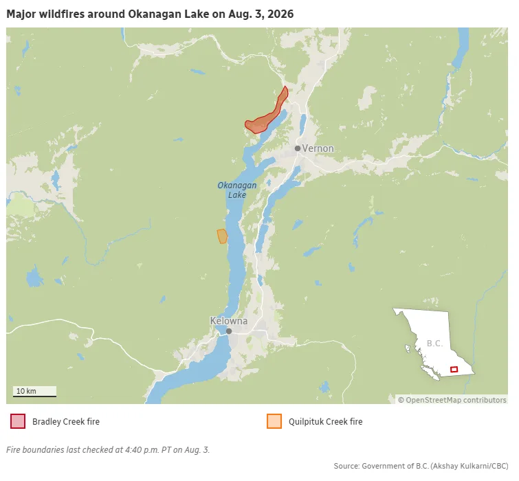 CBC - Major wildfires around Okanagan Lake - Aug 3