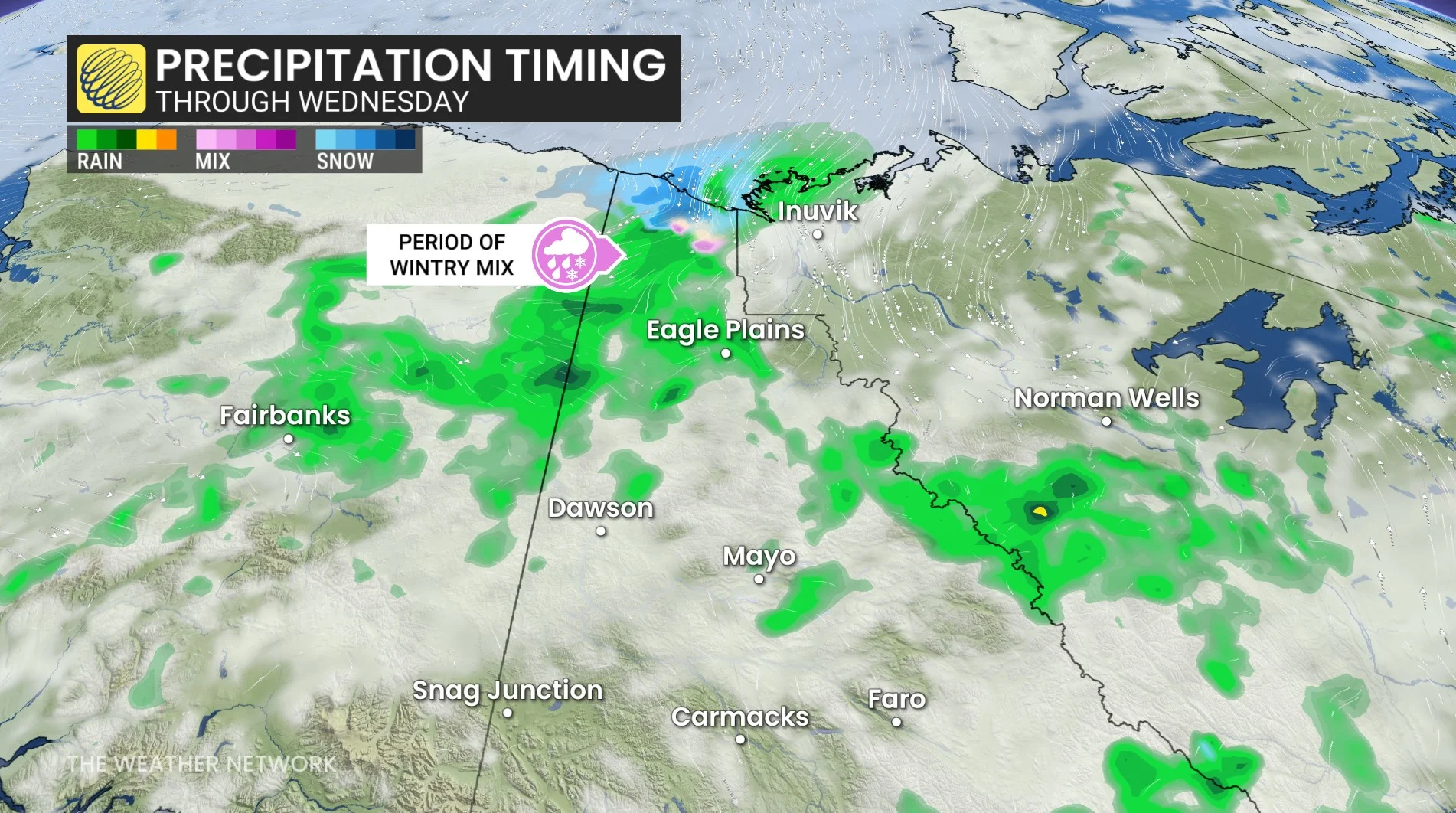 Yukon Territory precipitation timing through Wednesday