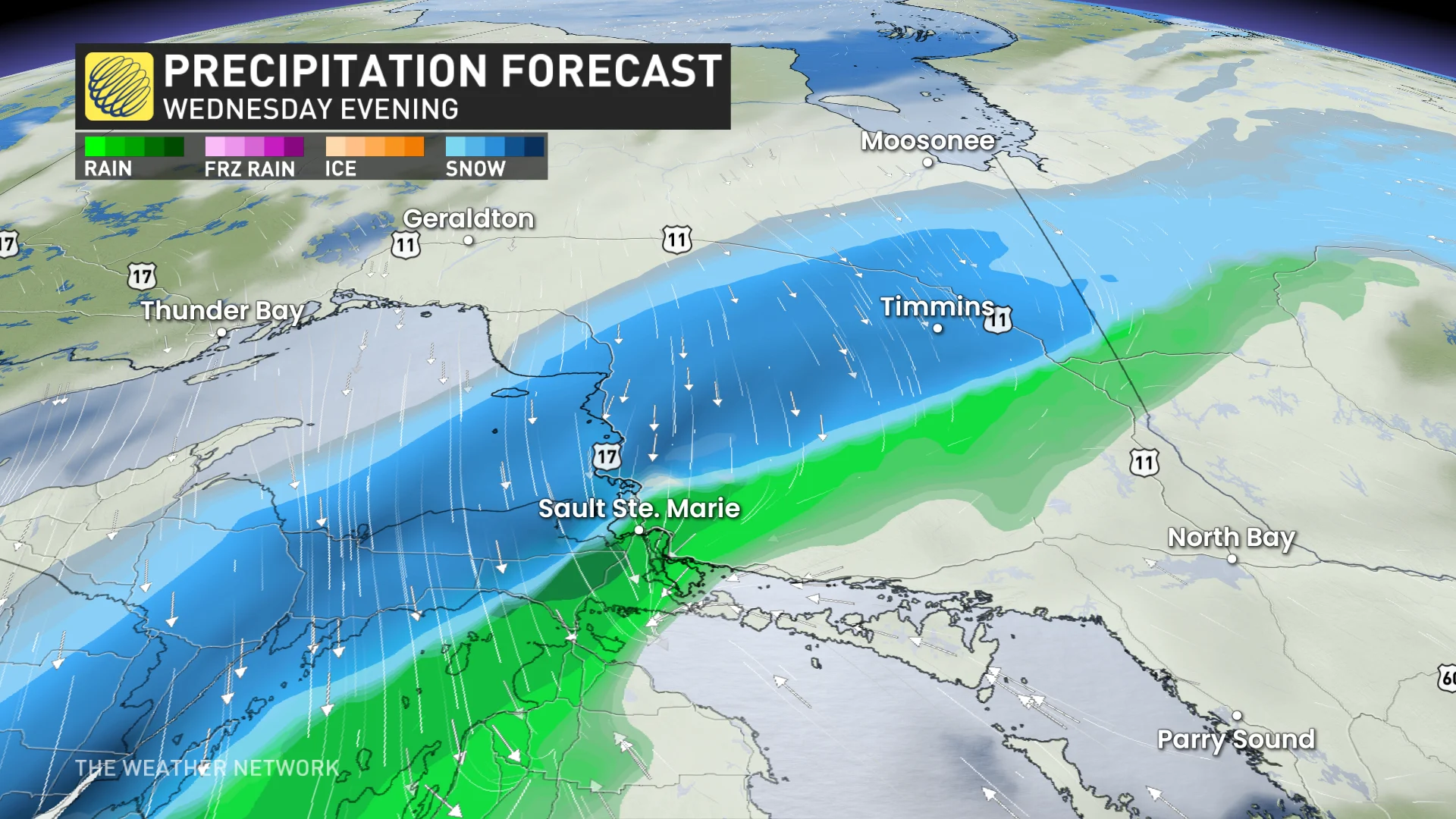 Baron - Northern Ontario precipitation Wednesday evening - Mar18