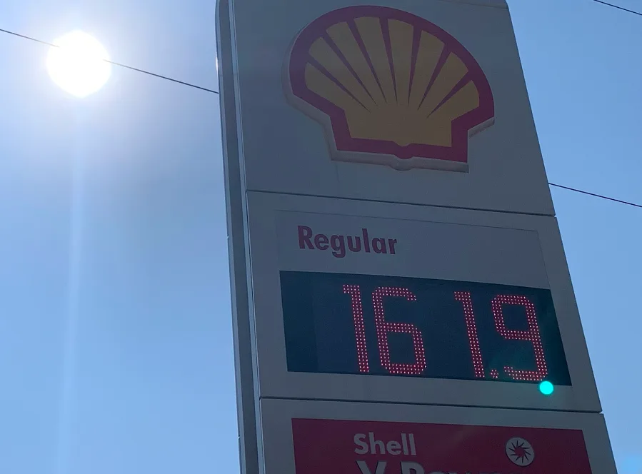 The price of gas at one gas station in Toronto on March 17, 2022. (Isabella O'Malley)