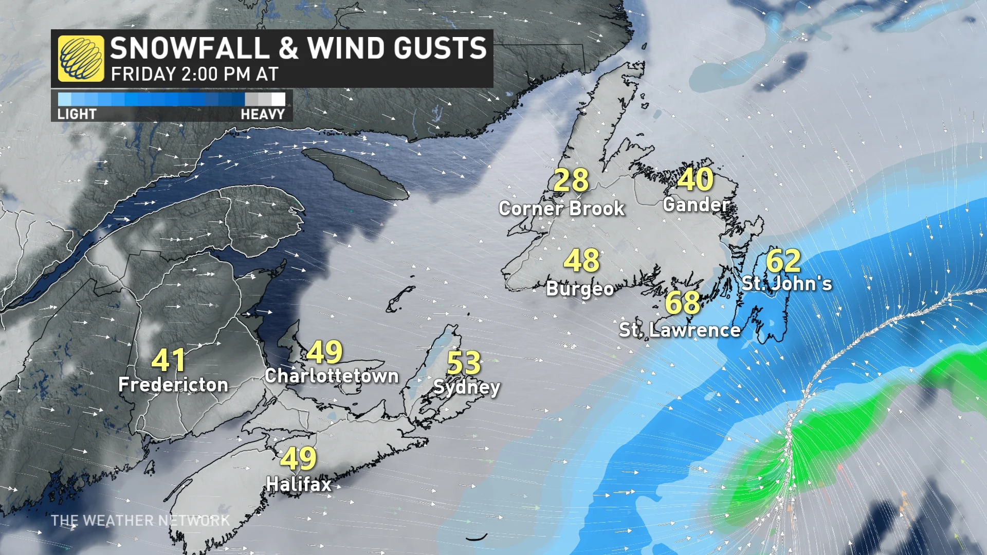 Baron - Friday snowfall and winds Atlantic Canada - Feb20
