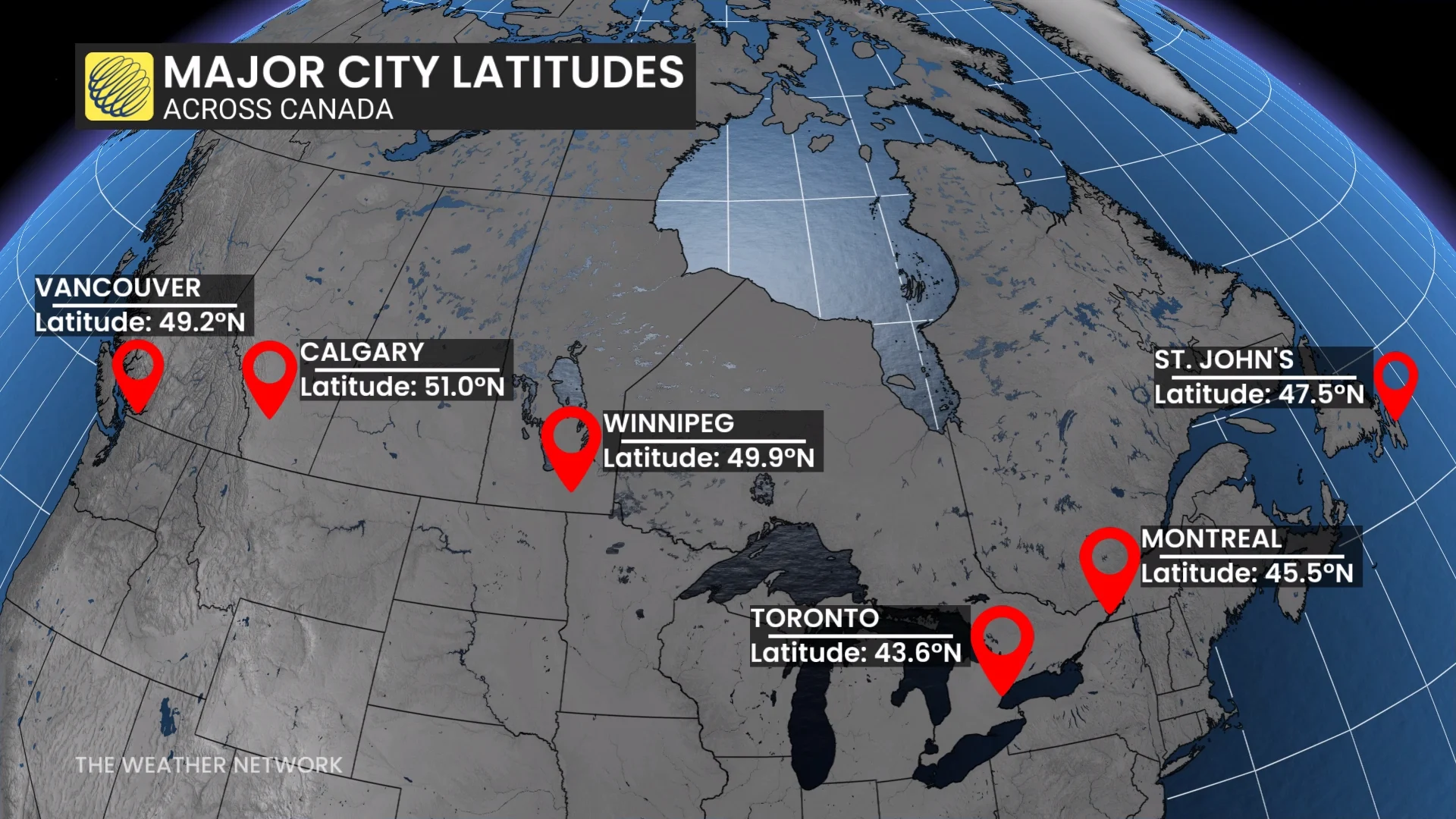 Major City Latitudes Map