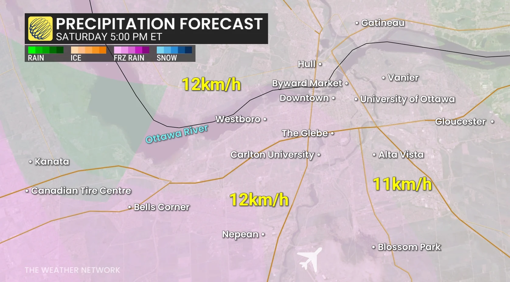 Eastern Ontario precipitation timing Saturday 5 p.m.