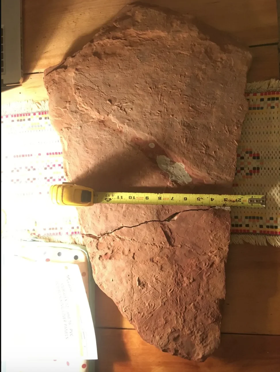 CBC: This photo shows the scale of the rock, compared to a measuring tape. (Patrick Brunet/submitted)