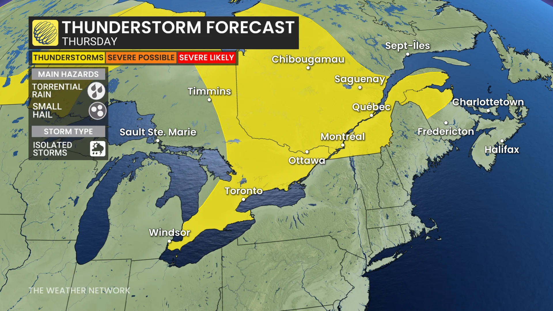 Ontario storm risk map Thursday