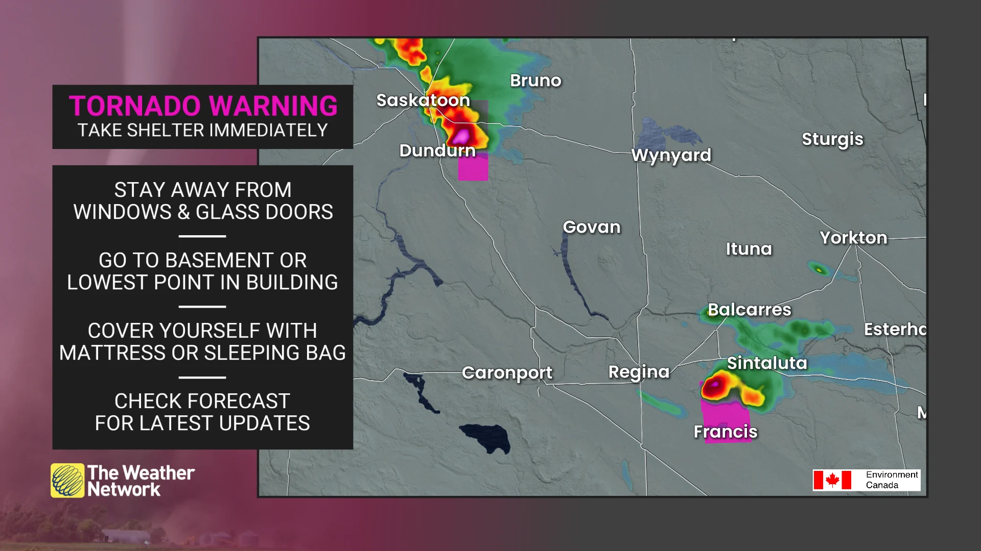Saskatchewan tornado warnings June 19 2025