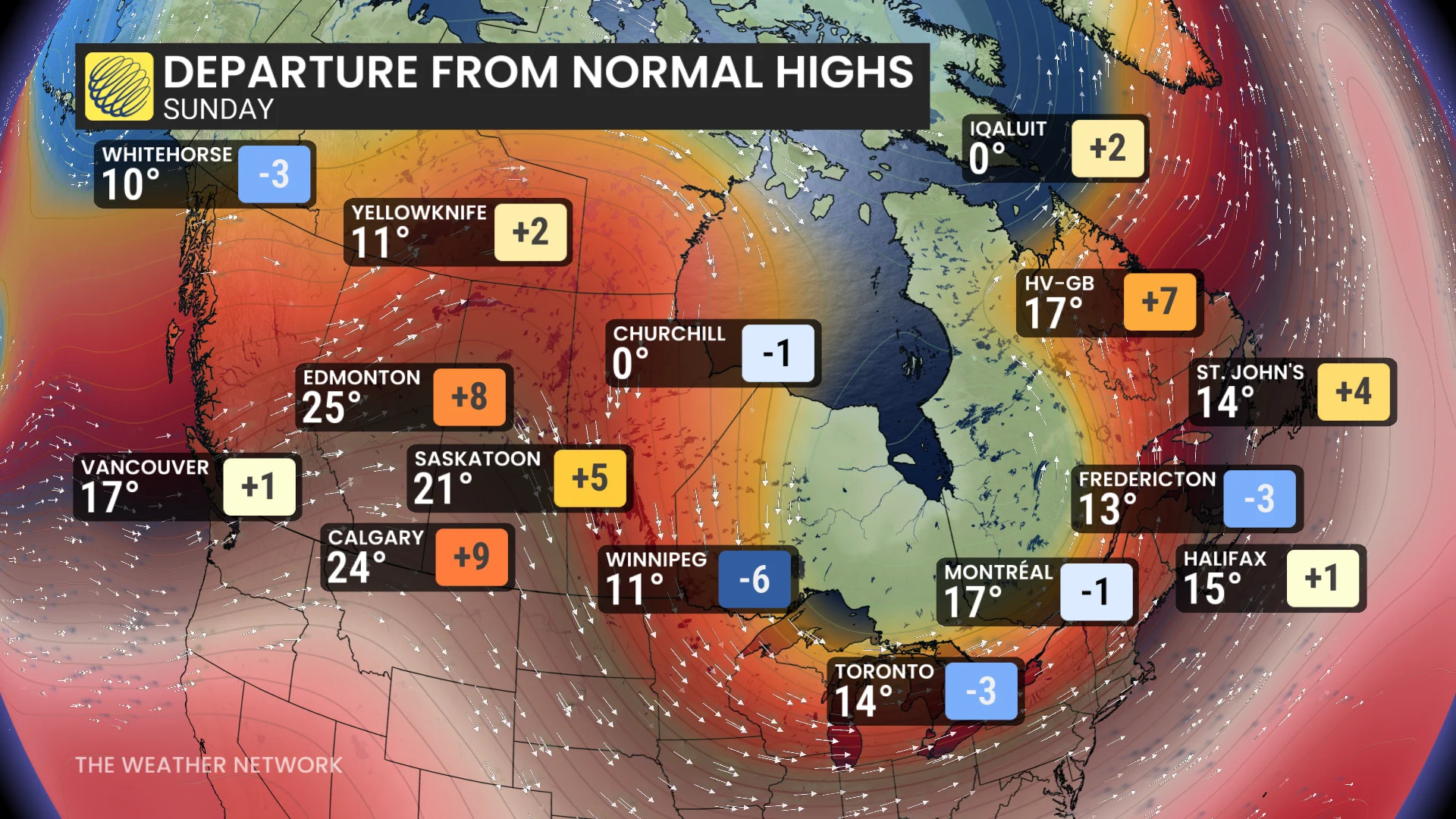 Canada temperature/departure from normal, Sunday, May 10