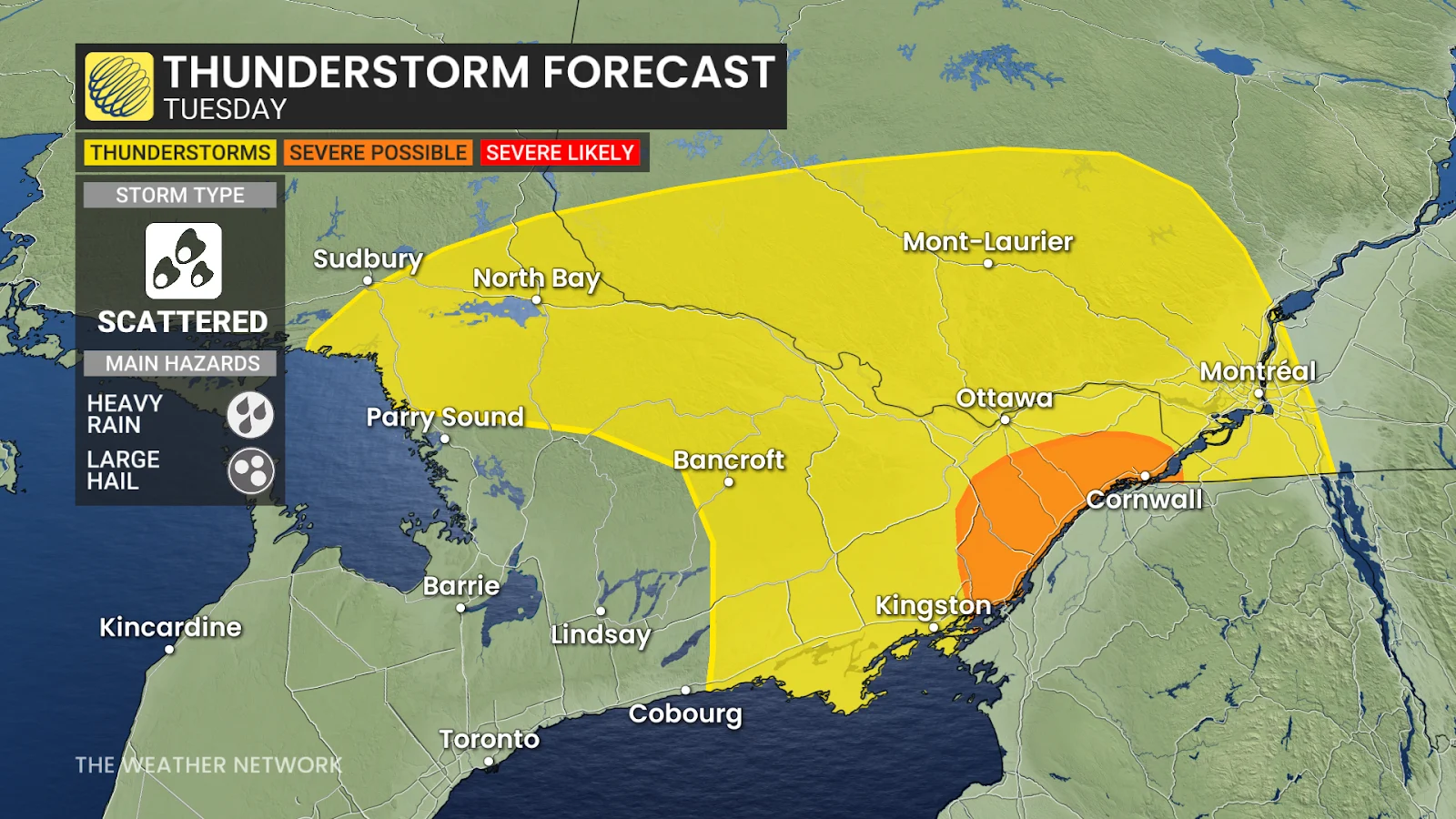Eastern Ontario Tuesday thunderstorm risk map - May 6, 2025