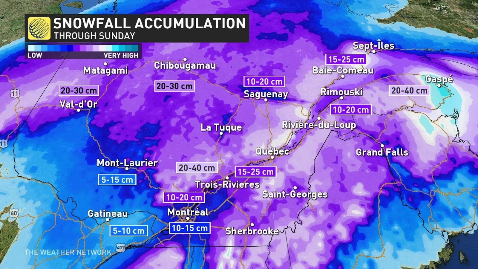 Quebec snowfall totals