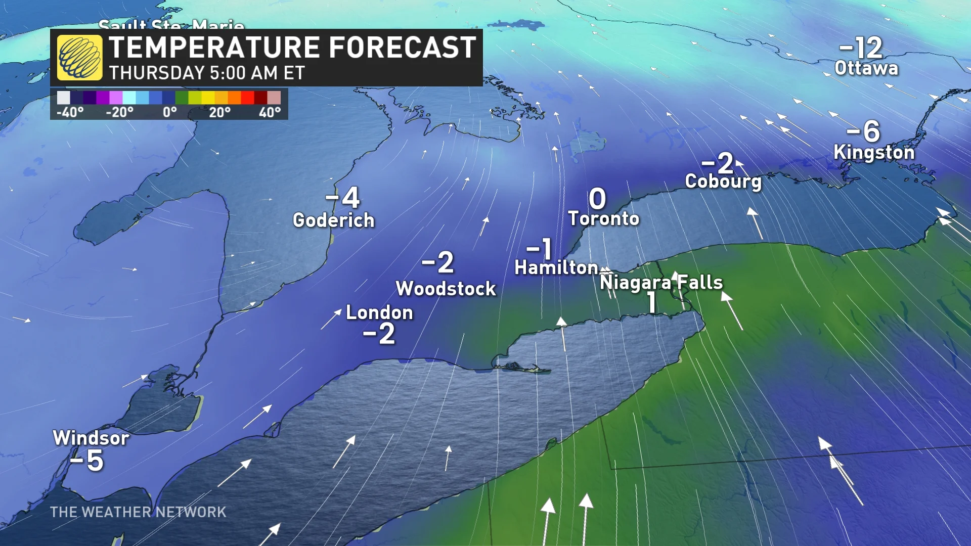 Baron - Thursday morning temperatures in Ontario - Feb11