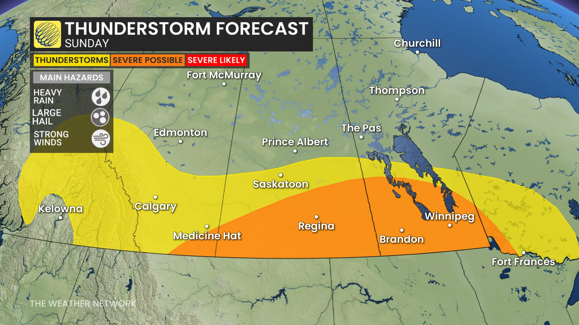 Prairies storm risk map Sunday