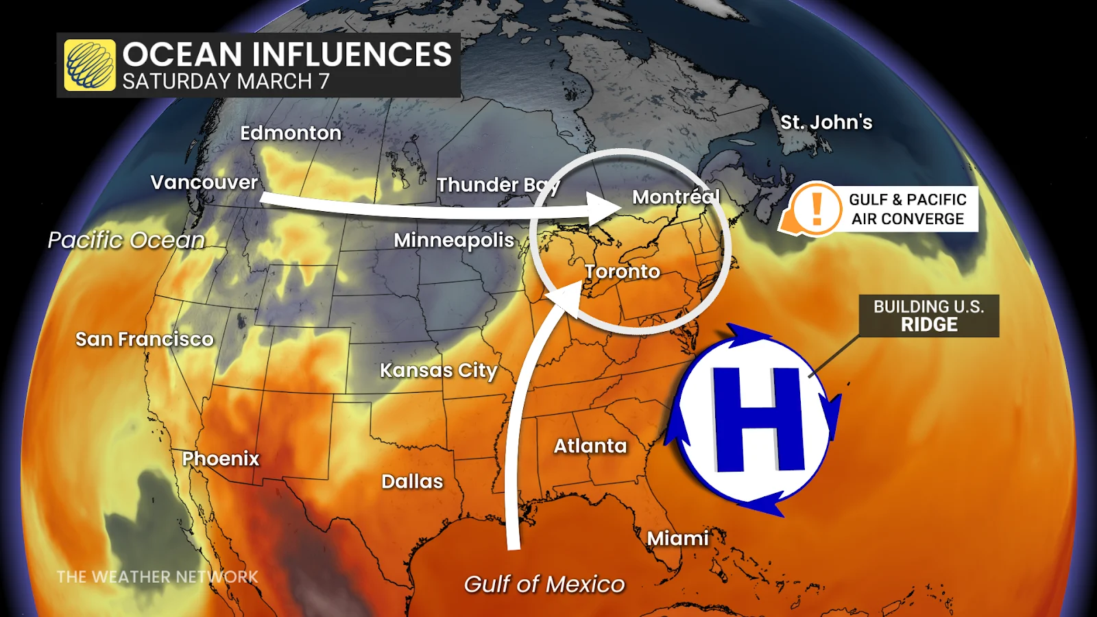 North America Gulf and Pacific air collide over Ontario - March 2, 2026
