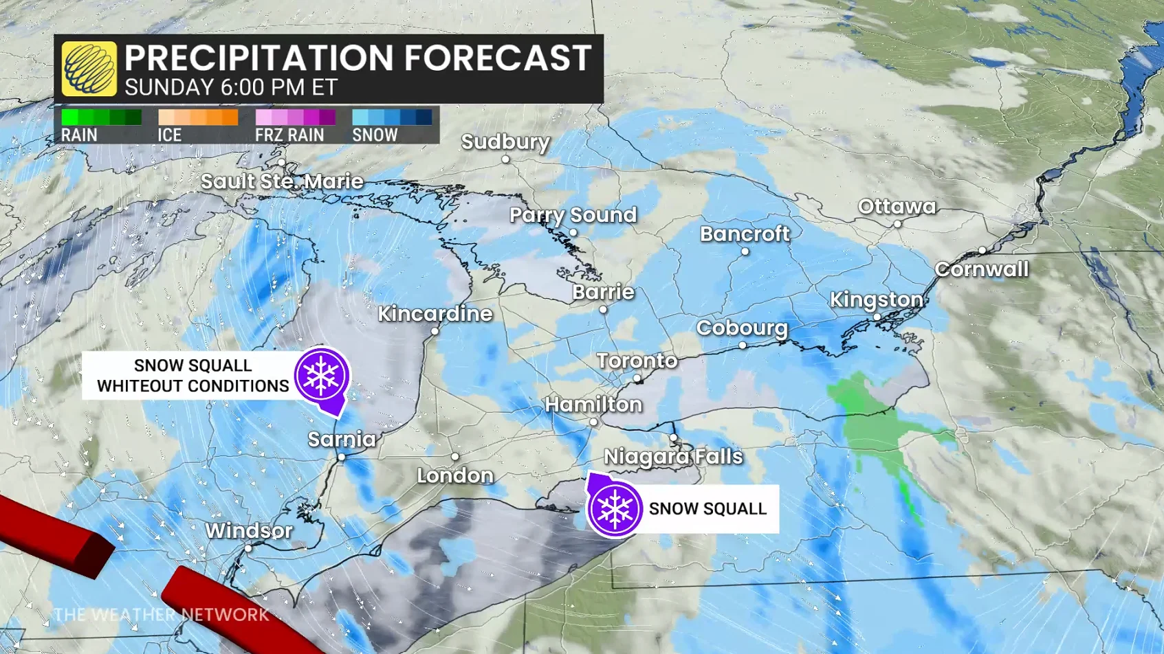 Sunday evening Ontario precipitation timing