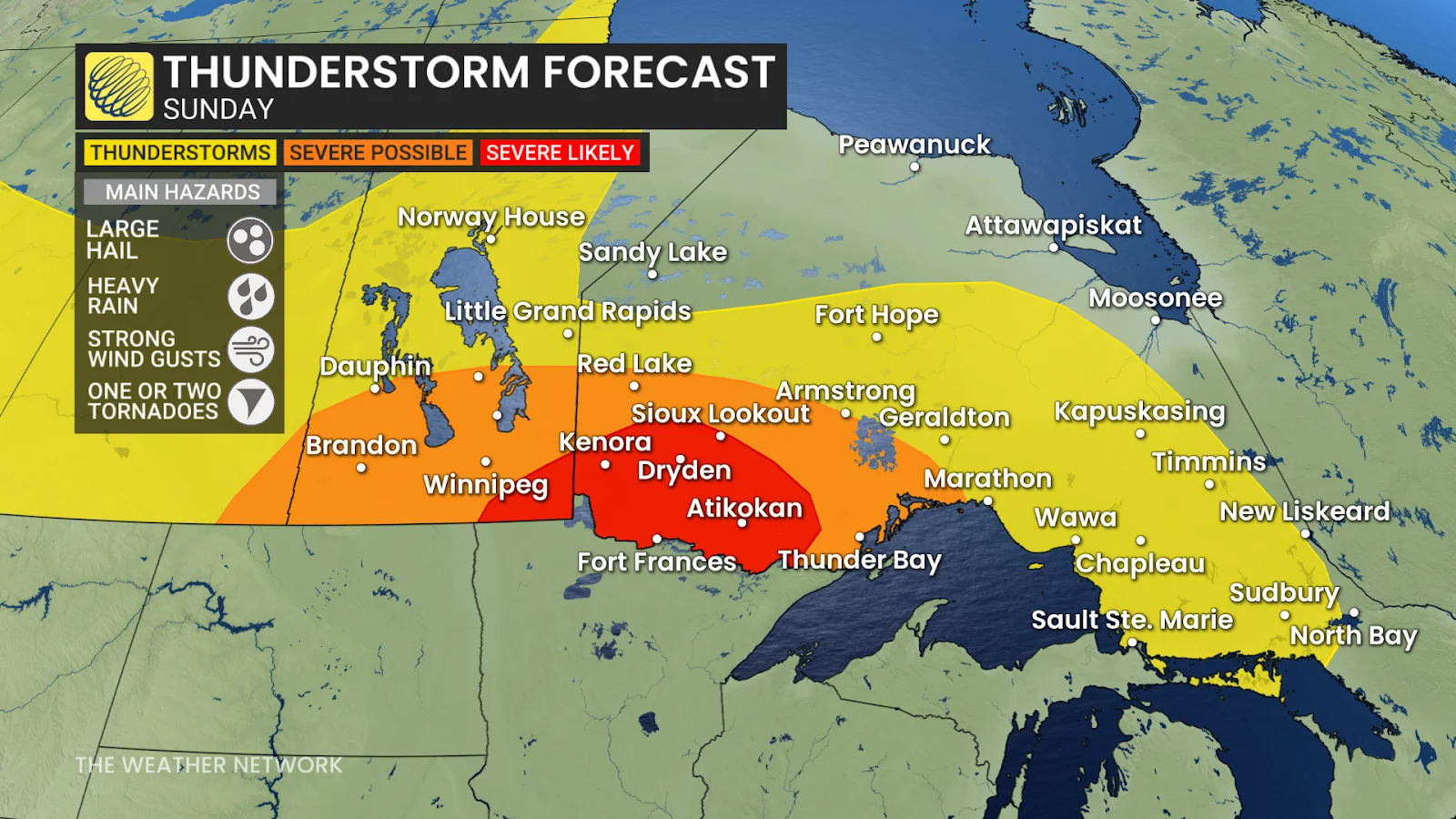 Ontario thunderstorm forecast Sunday