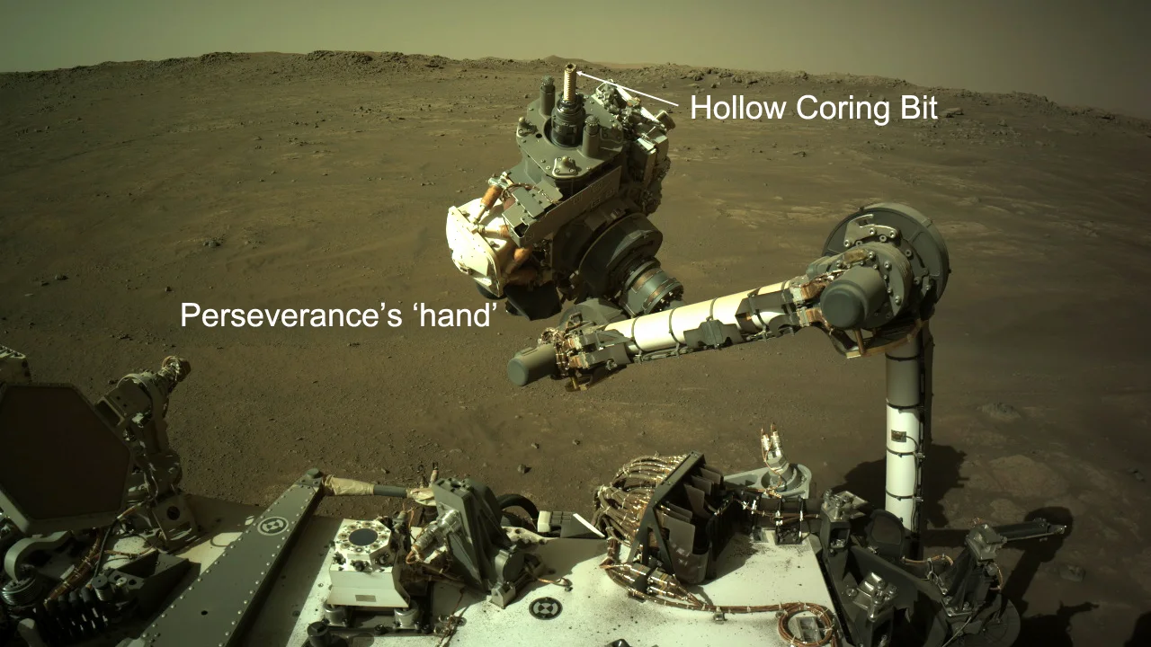 Mars Perseverance Hand and hollow coring bit Aug 6 2021 NASA JPL-Caltech