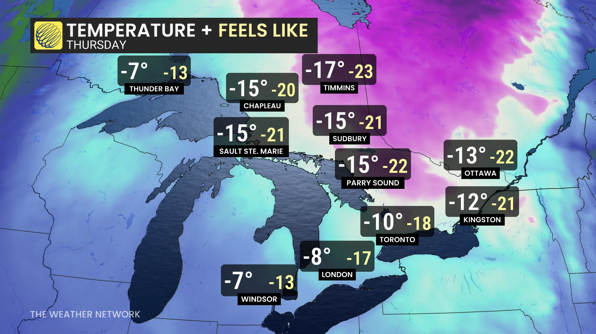Baron - Ontario temperatures Thursday - Jan 13