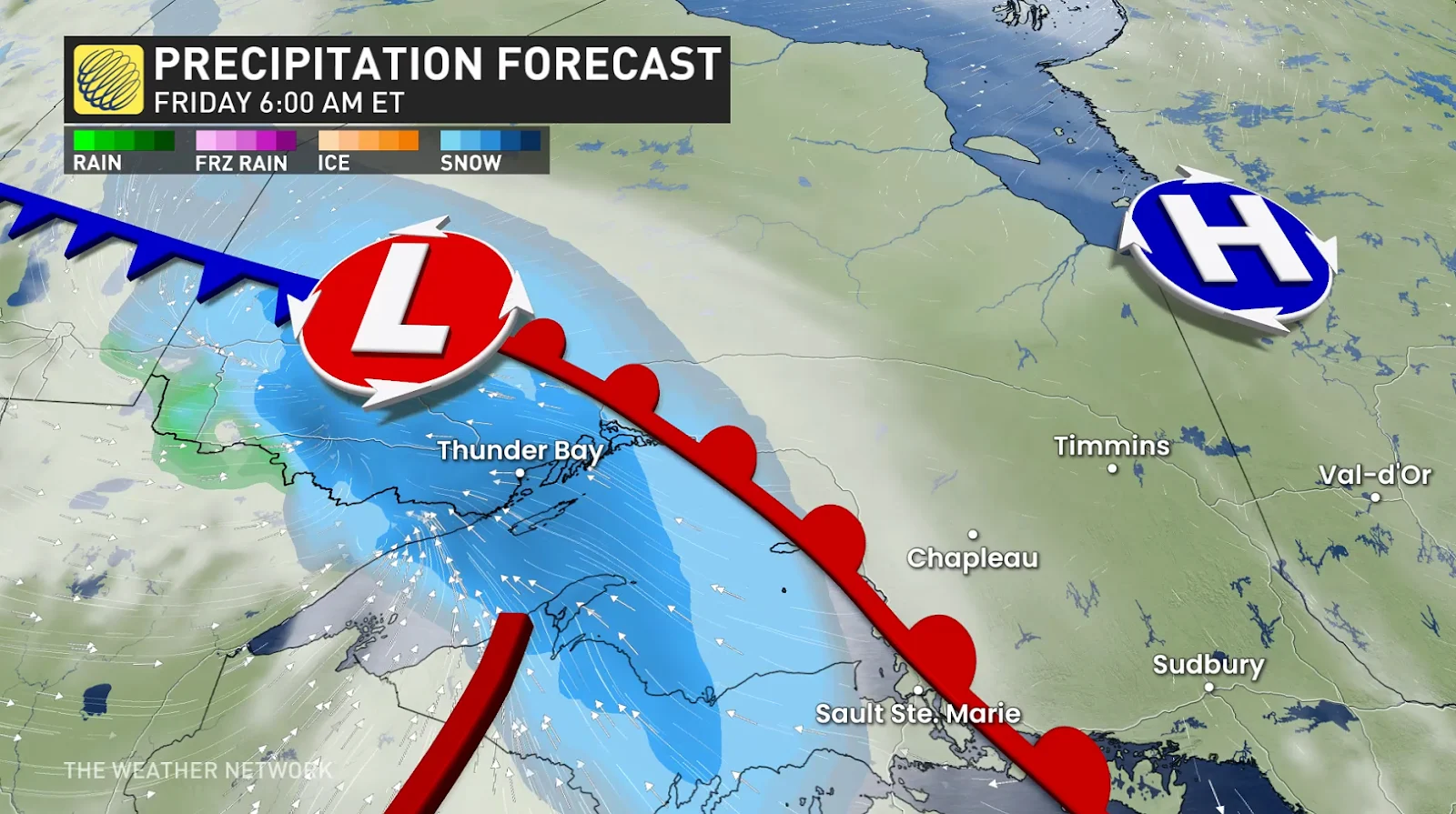 Northern Ontario forecast precipitation Friday morning - Feb. 26, 2025