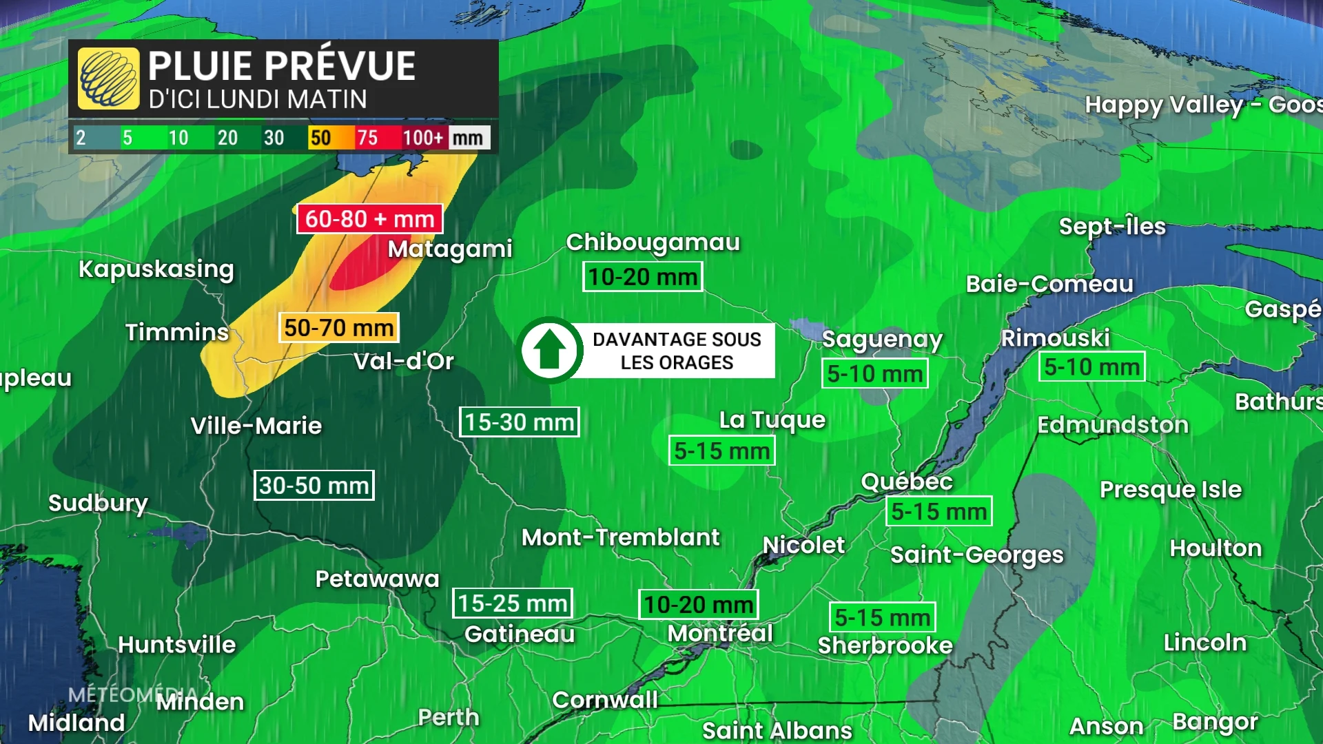 Important de choisir votre journée : week-end: jusqu' à 80 mm de pluie