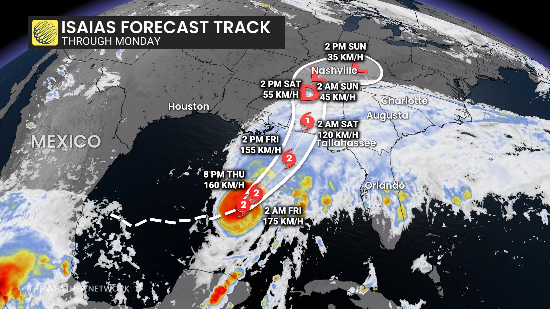 Isaias Forecast Track Thursday Evening