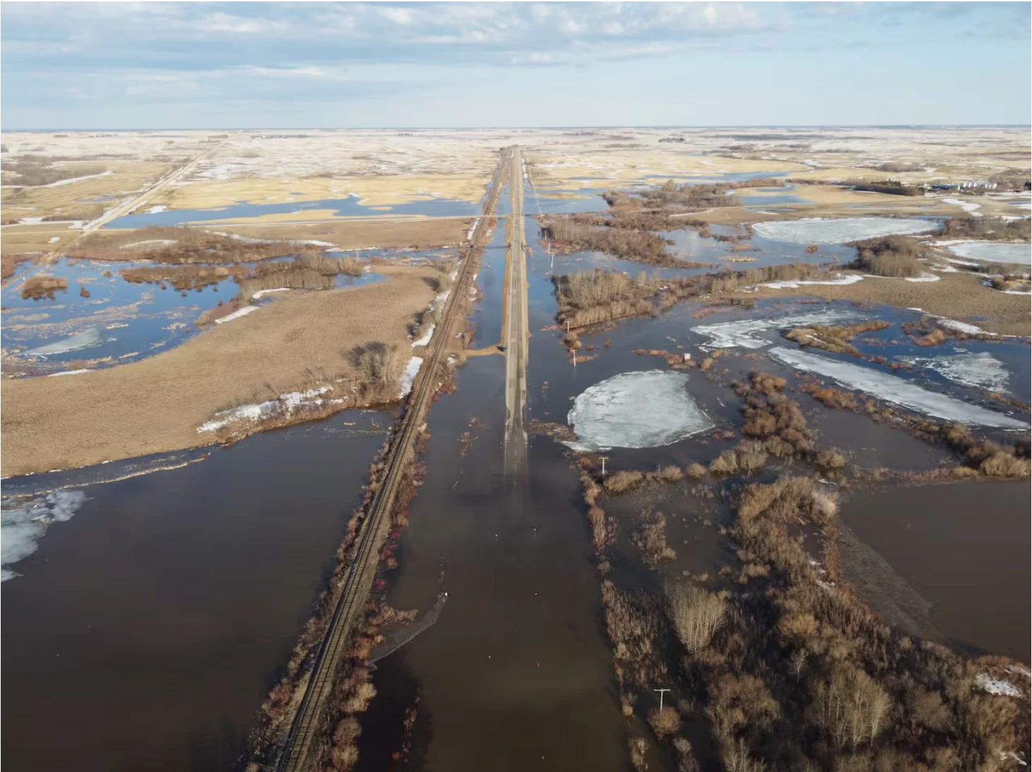 CBC: Footage from a drone shows flooding near Buchanan, just north of Good Spirit Provincial Park lake, on the weekend. (Submitted by Colin Pasiechnik)