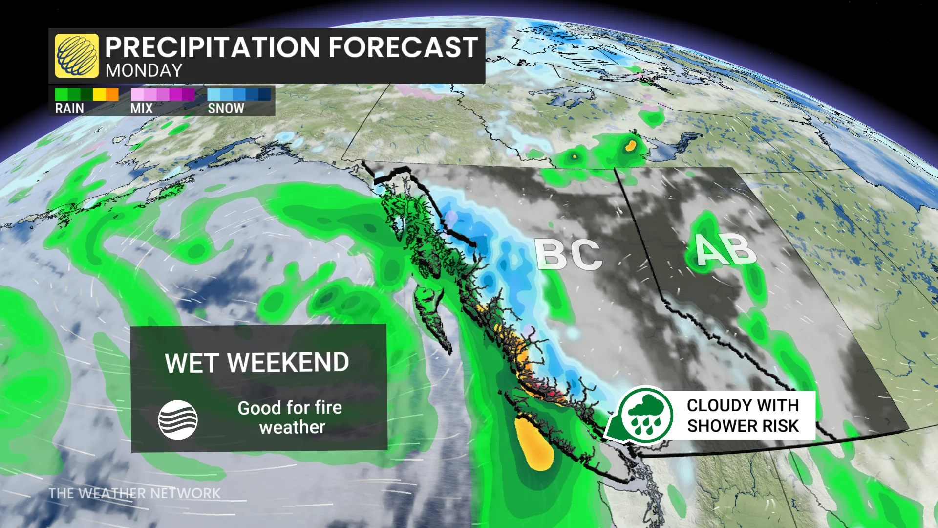 Western Canada precipitation forecast Monday