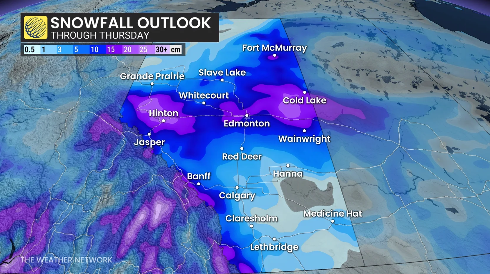 Alberta snow through Thursday