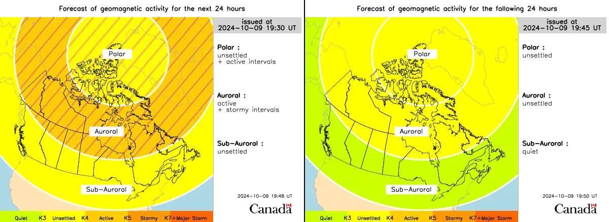 Oct 10 - 24hr geomagnetic forecast - Space Weather Canada