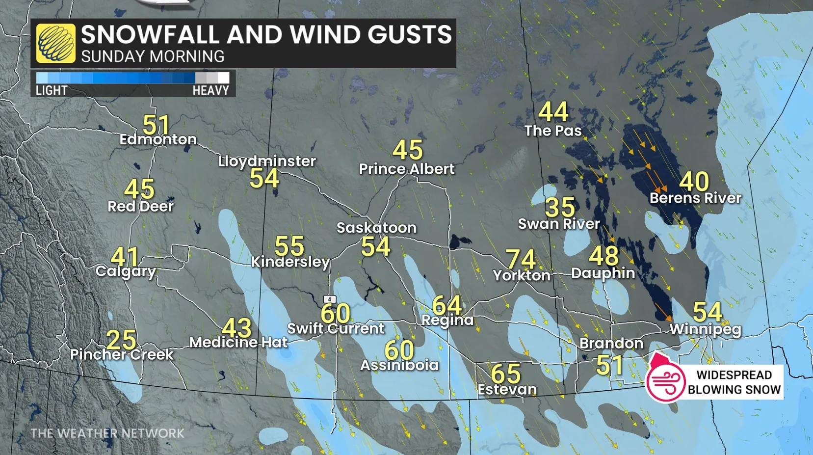 Prairies wind gusts Sunday morning