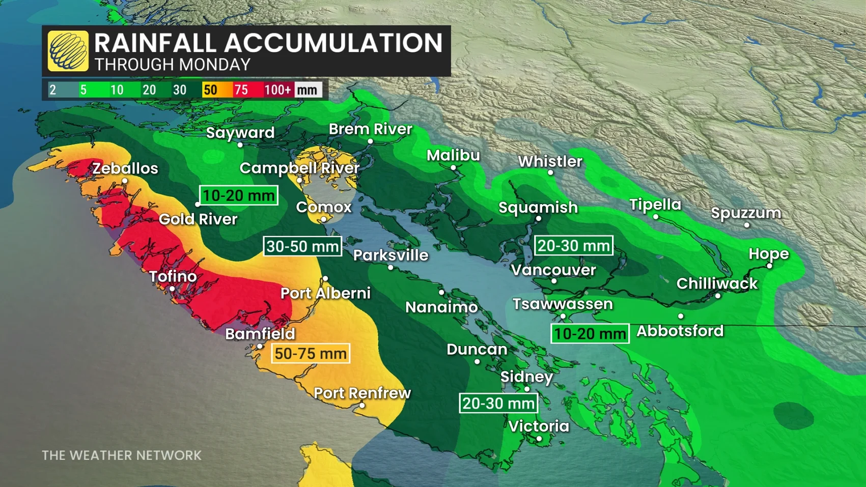 B.C. rainfall through Monday