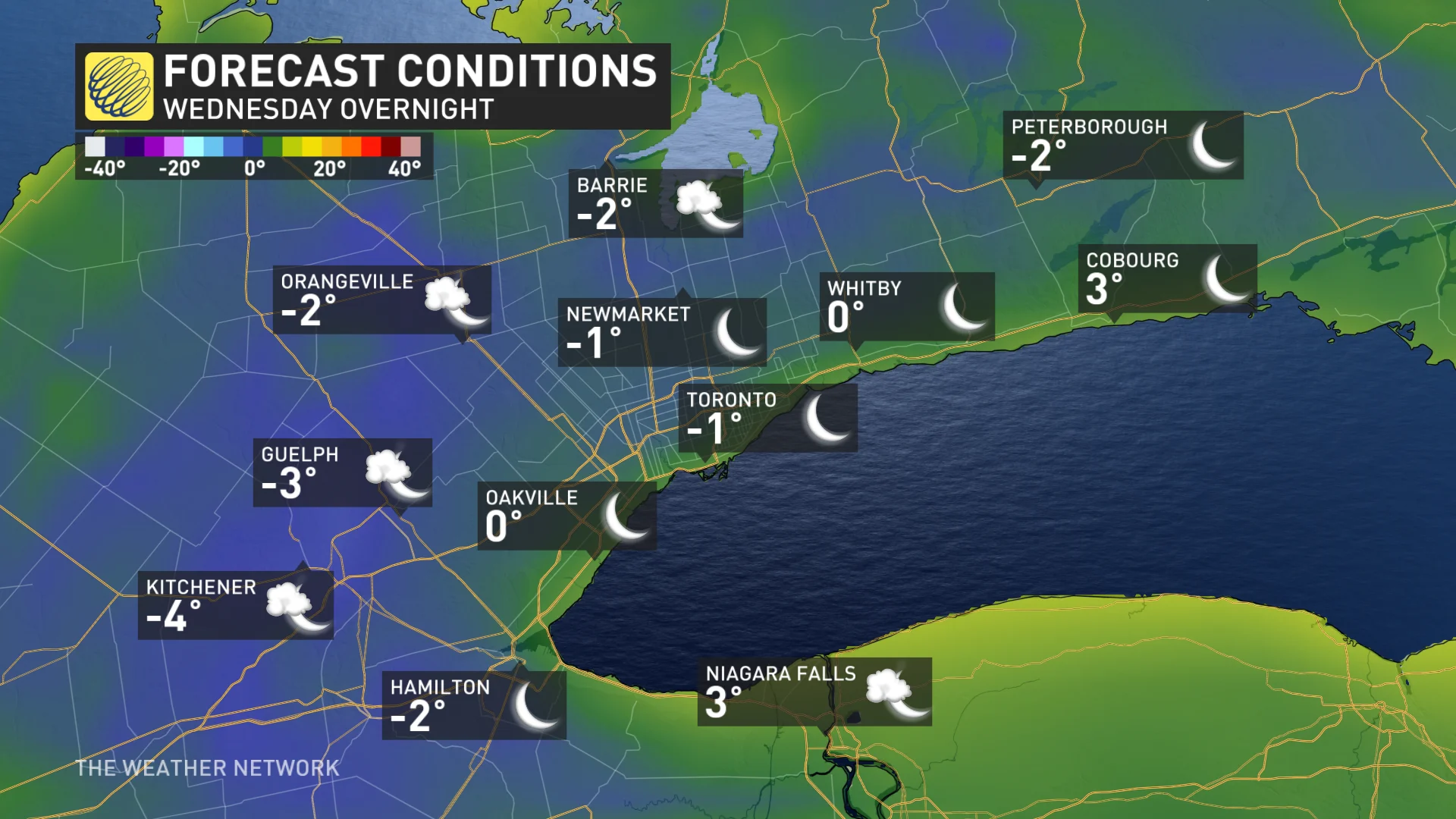 southern Ontario wednesday overnight temperatures