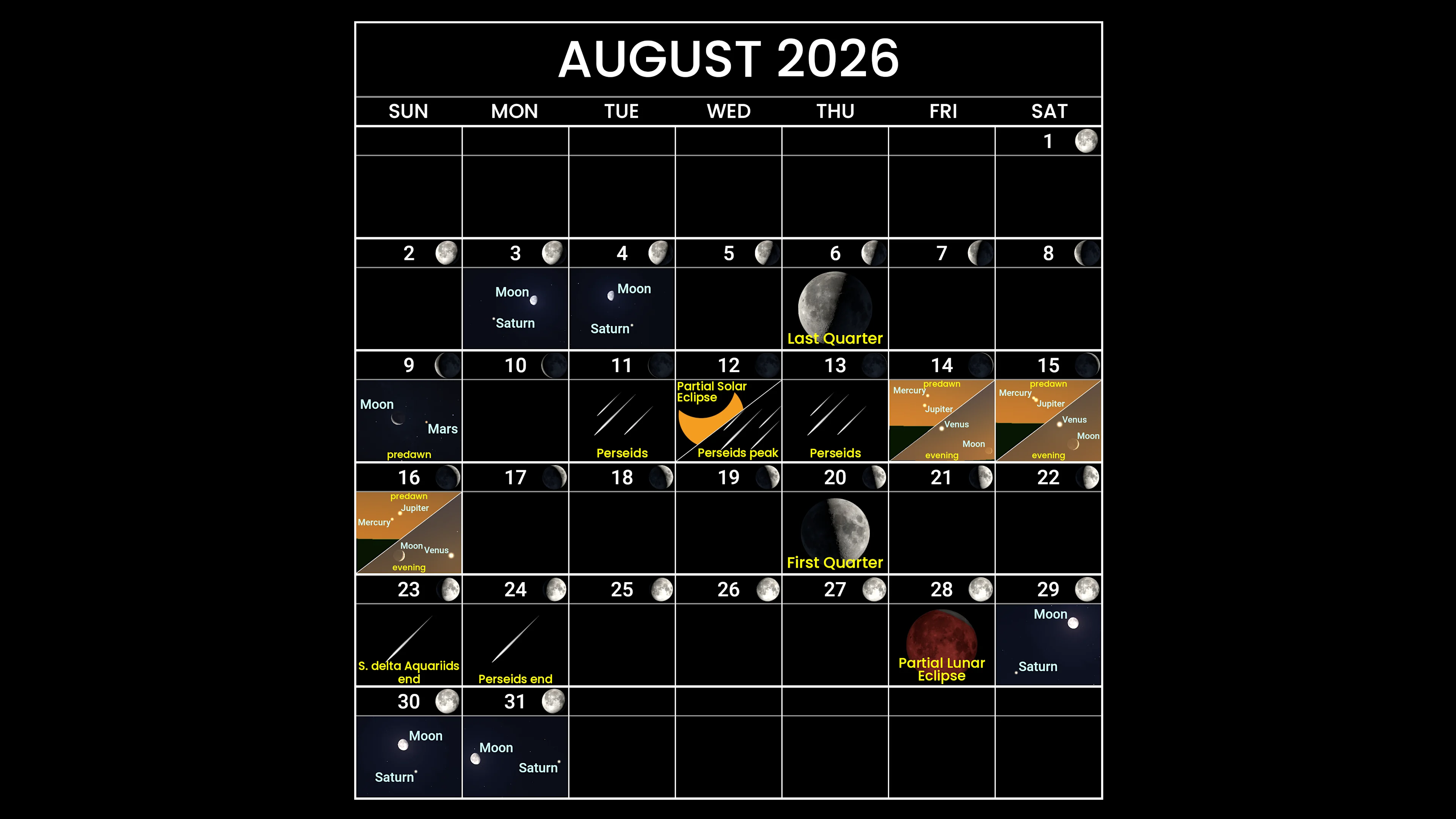 Astronomy Calendar - August 2026