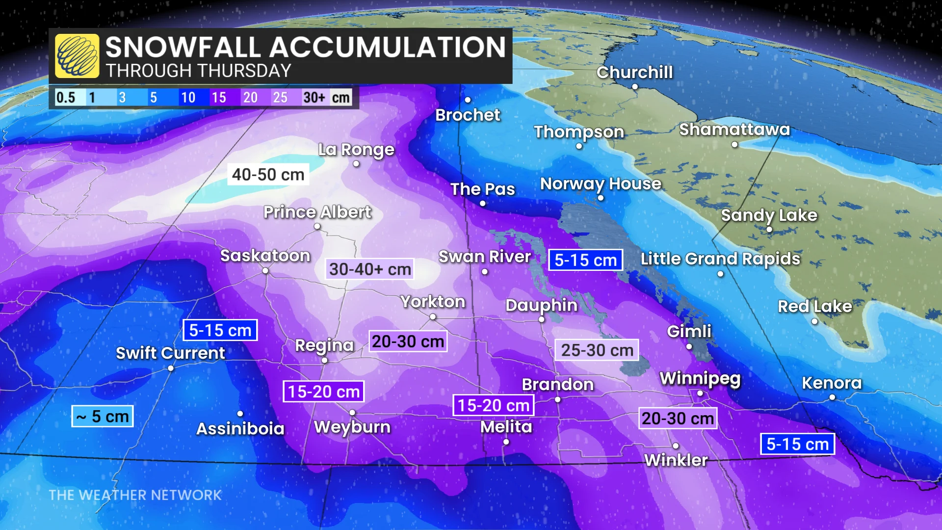 Prairies snowfall through Thursday