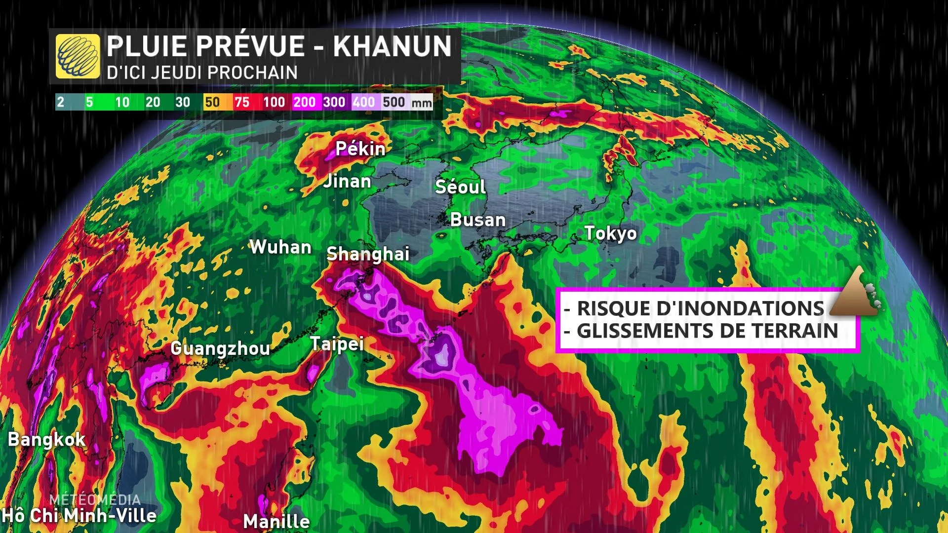 Pluie prévue pour le typhon Khanun