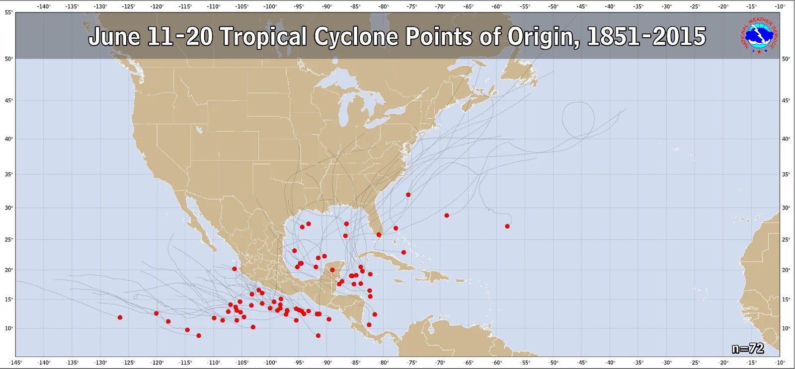 June 11-20 cyclone points of origin (Courtesy: NWS)