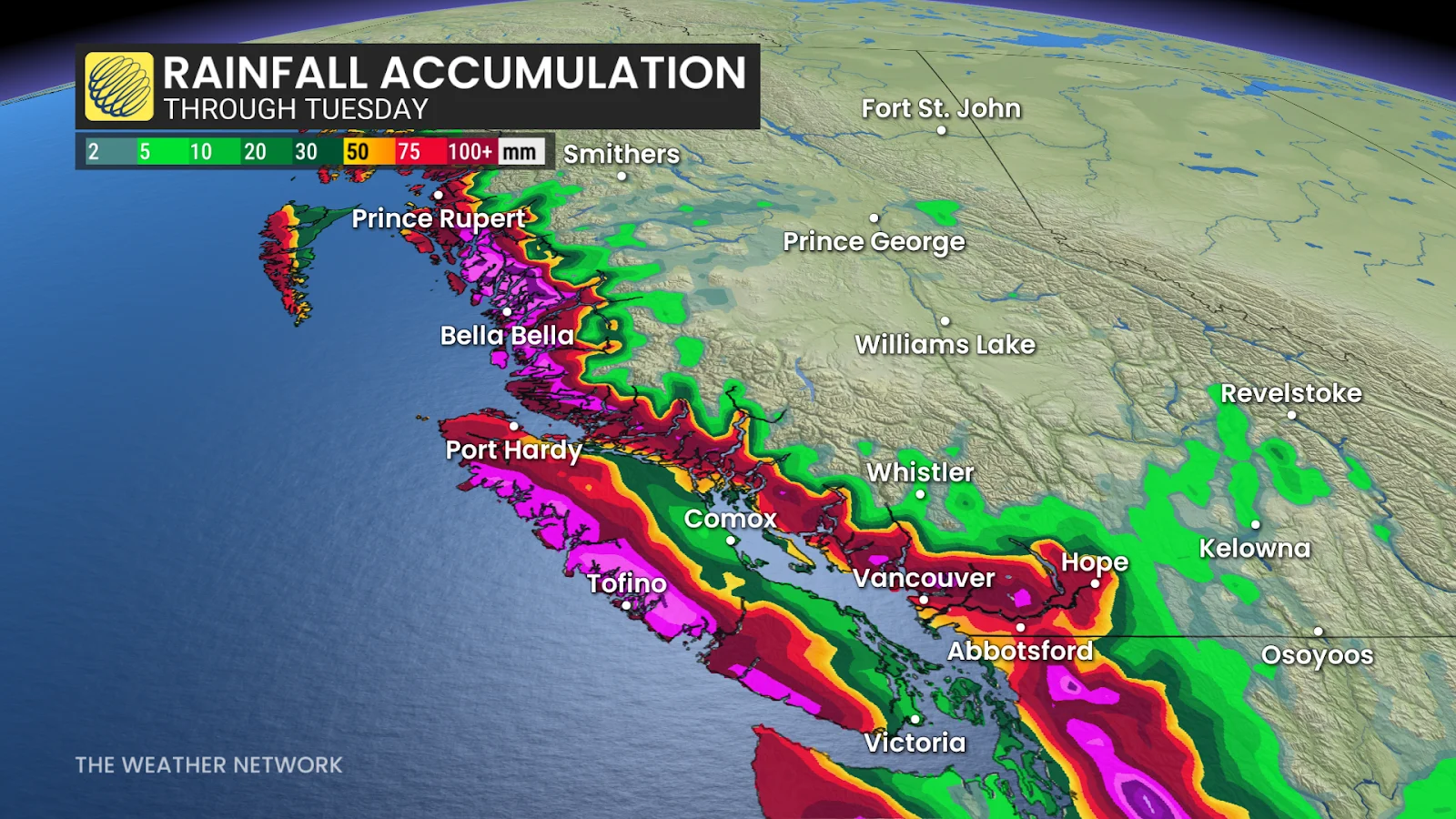 British Columbia rainfall through Tuesday