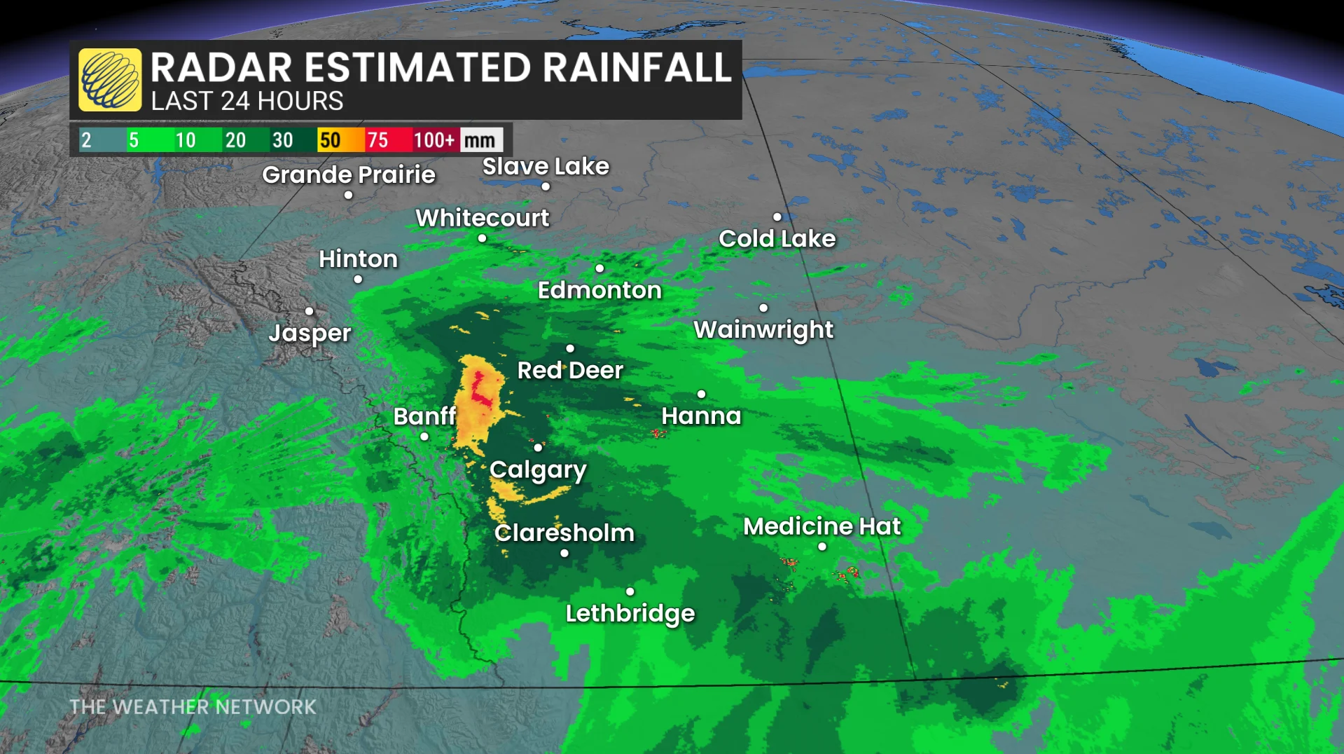 Prairies radar-estimated rainfall in past 24 hours (June 21)