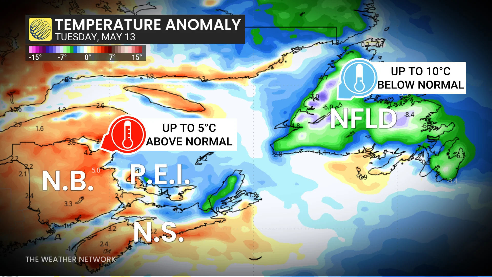 Atlantic Canada temperature anomalies