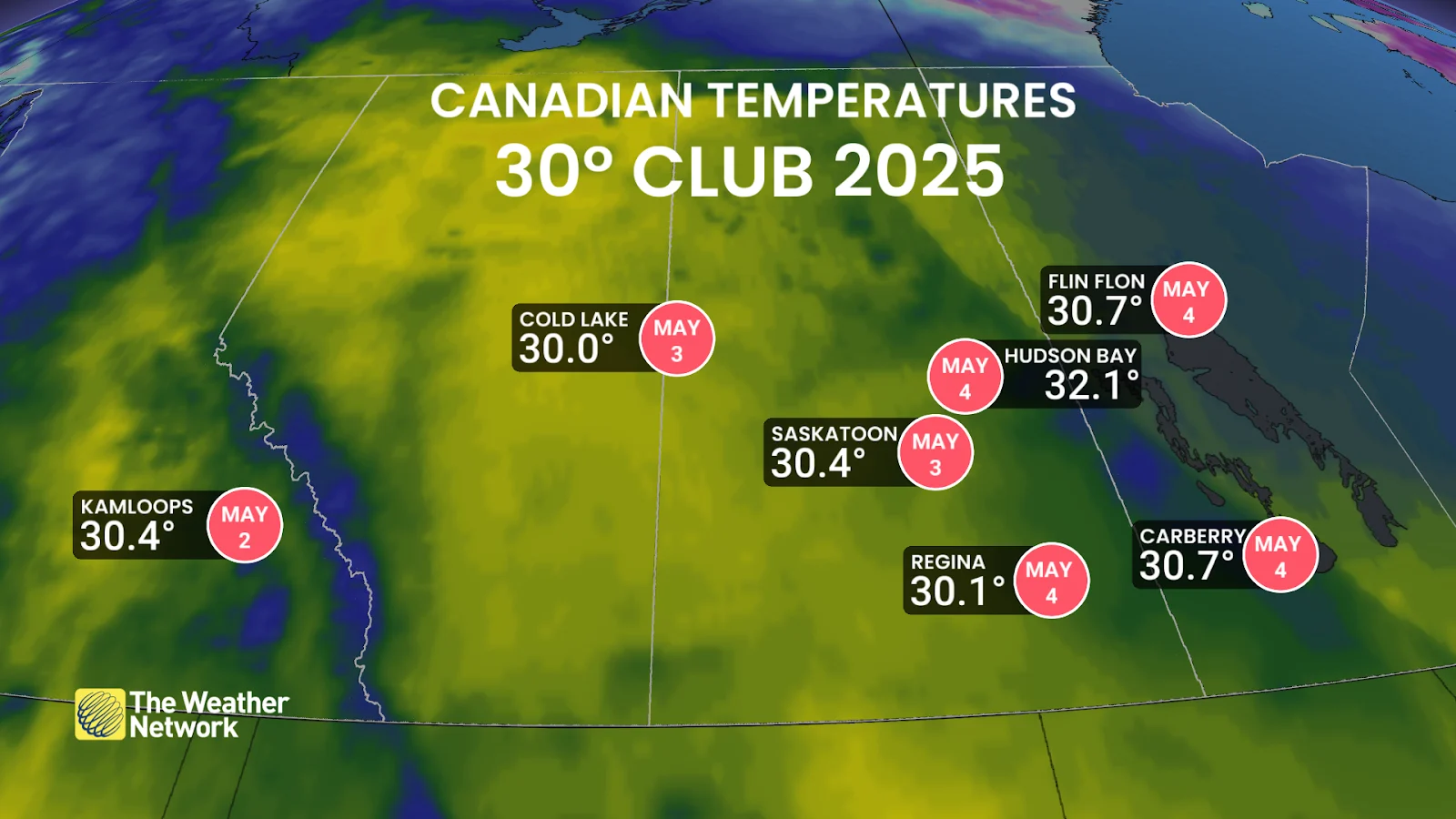 Western Canada cities reaching 30 degrees - May 6, 2025