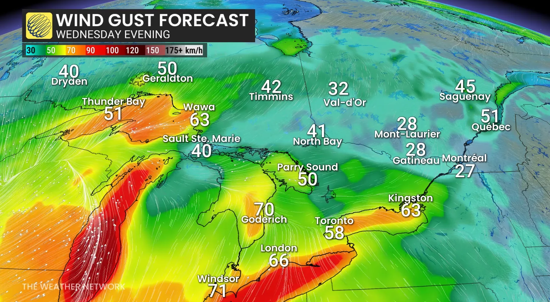 Ontario wind gust Wednesday evening