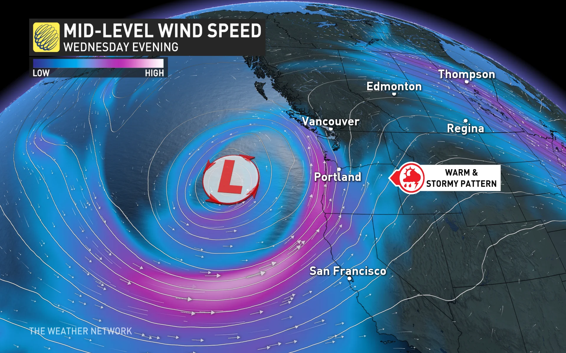 Mid-level wind speed B.C. coast Wednesday evening