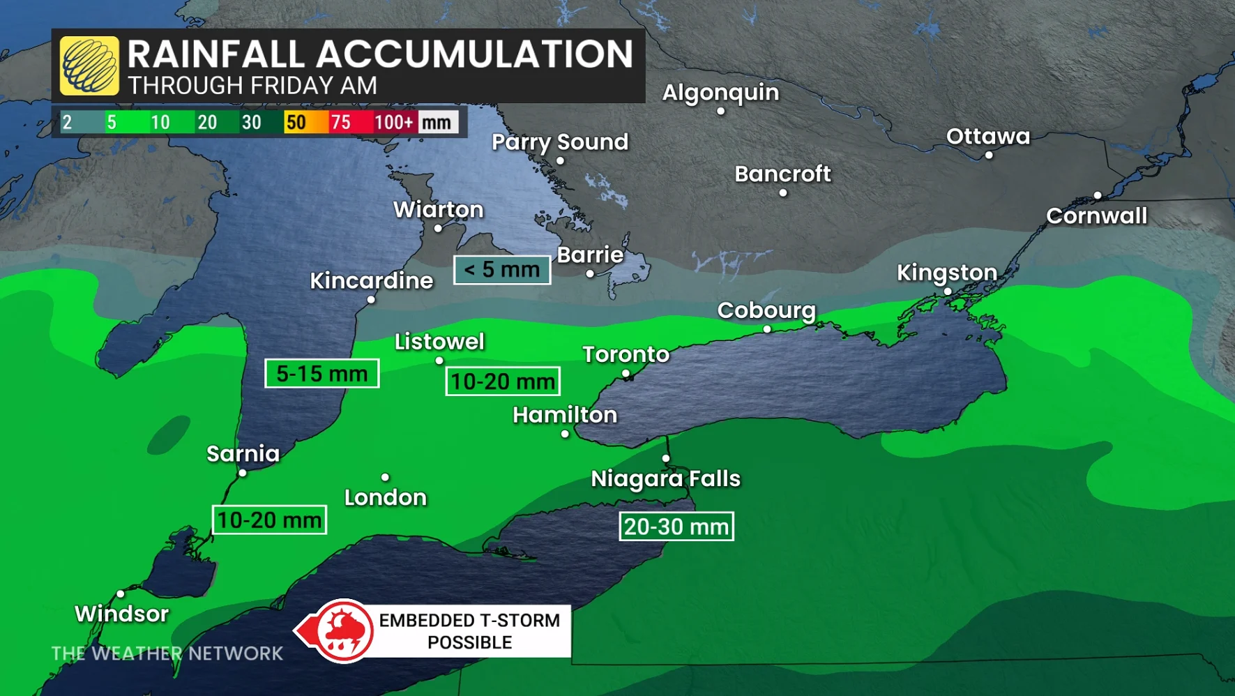Southern Ontario Friday morning forecast rain totals - March 4, 2026 (reload)
