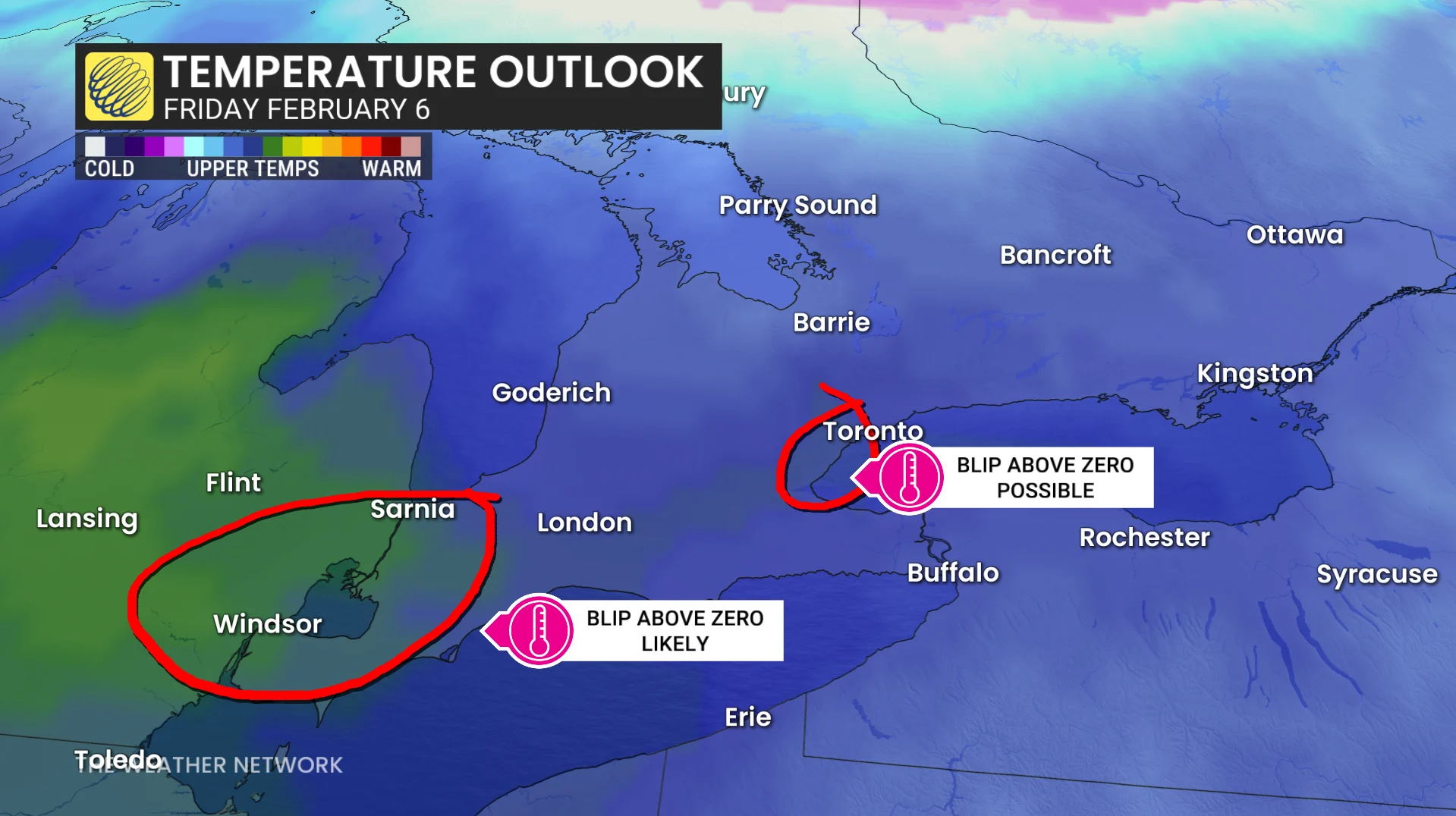 Ontario temperature outlook Feb. 6
